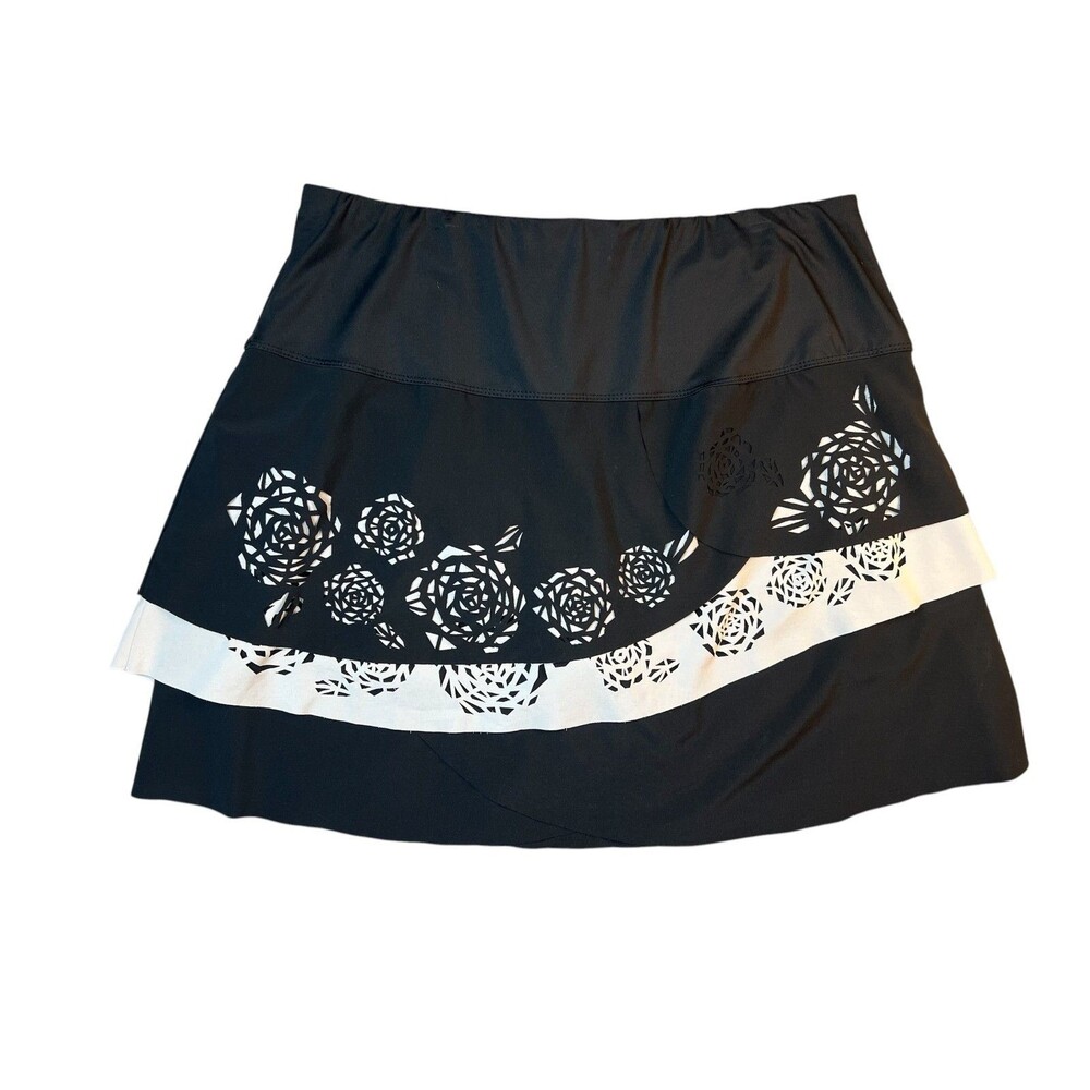 Lucky In Love 17" Black & White Floral Laser Cut Athletic Skort  Size L (12-14)